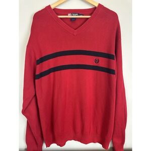 Vintage Chaps Ralph Lauren Red Stripe Cotton V-Neck Sweater Men's XL